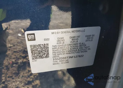 2022 Chevrolet Malibu Fwd Lt из США, поврежденный, VIN 1G1ZD5ST3NF127922